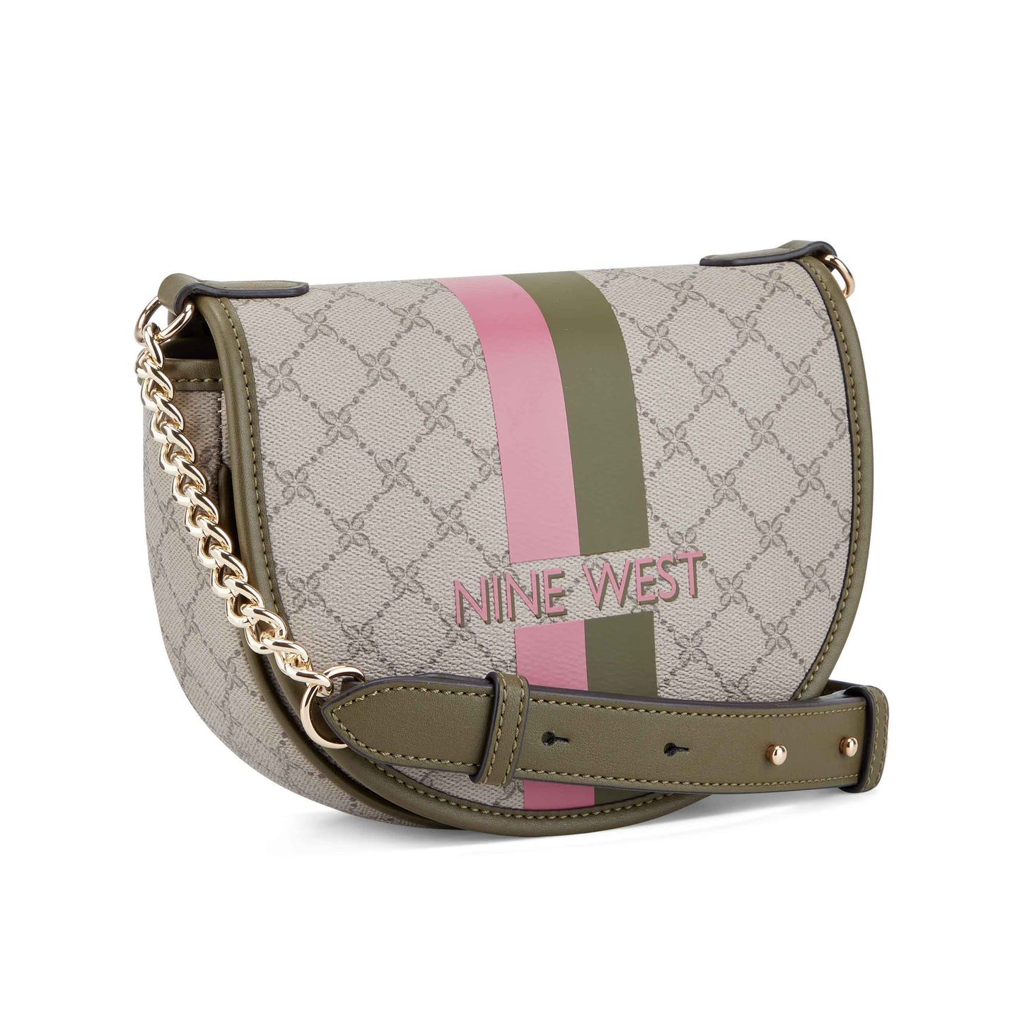 CARTERA NINE WEST DELAINE CROSSBODY SADDLE BAG BEIGE LOGO/MILITARY NLS127313-BGY