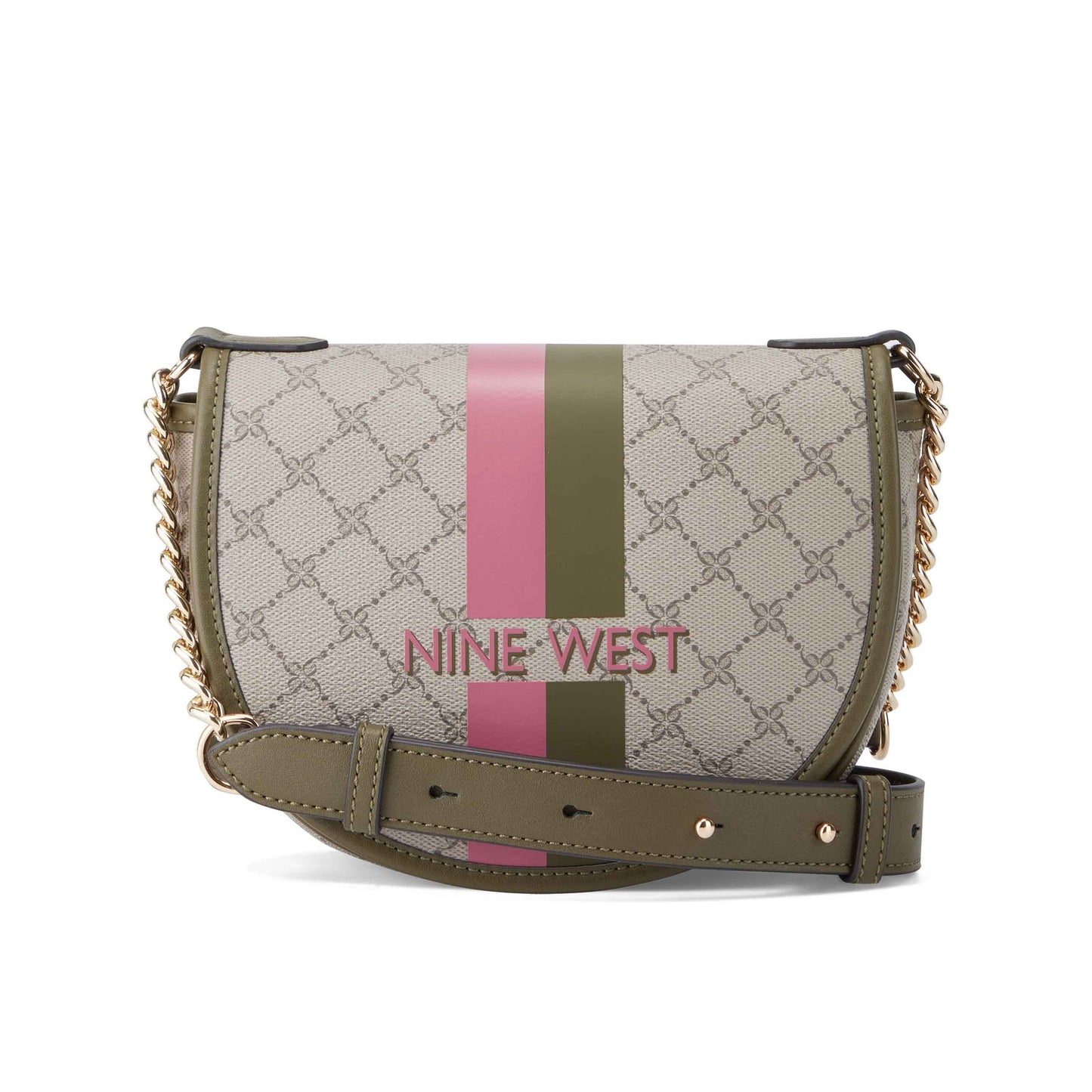 CARTERA NINE WEST DELAINE CROSSBODY SADDLE BAG BEIGE LOGO/MILITARY NLS127313-BGY