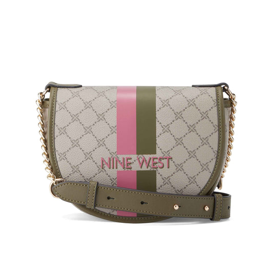 CARTERA NINE WEST DELAINE CROSSBODY SADDLE BAG BEIGE LOGO/MILITARY NLS127313-BGY